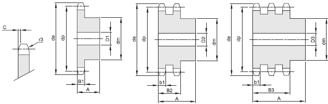 Pignoni semplici per catena a rulli temperati ad induzione (HRC 50)