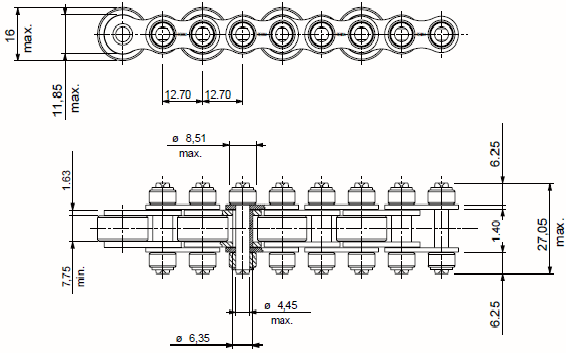 catena a rulli trasporto accumulo fly roller 7